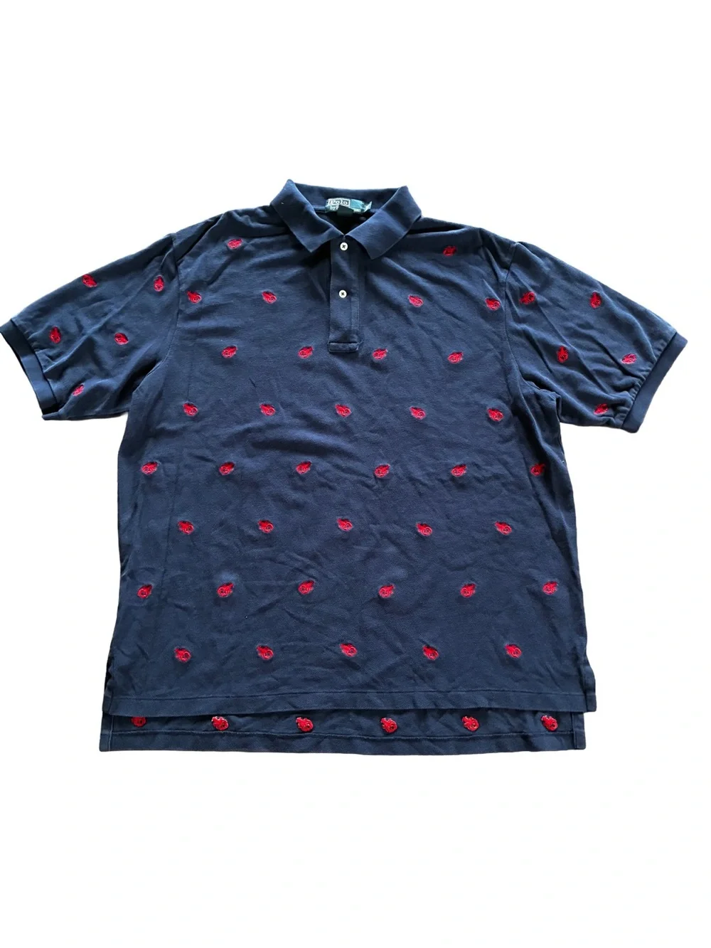 Rare XLT Polo Ralph Lauren Lobster Print Polo Shirt Navy Coastal Prep